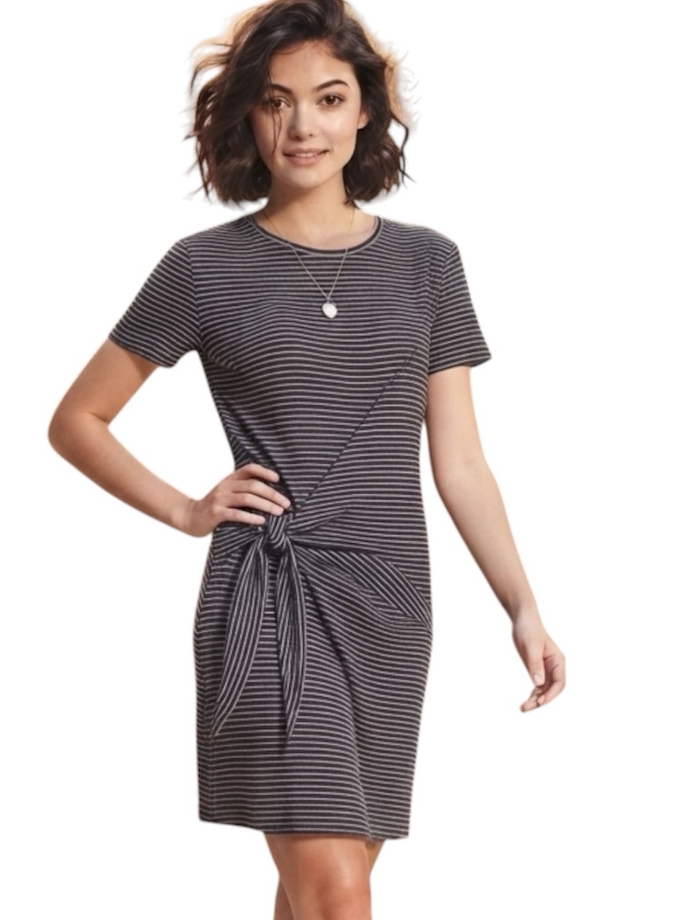 Vince Classic Stripe Side Tie Dress Mini Striped Short Sleeve Cotton Lined XS